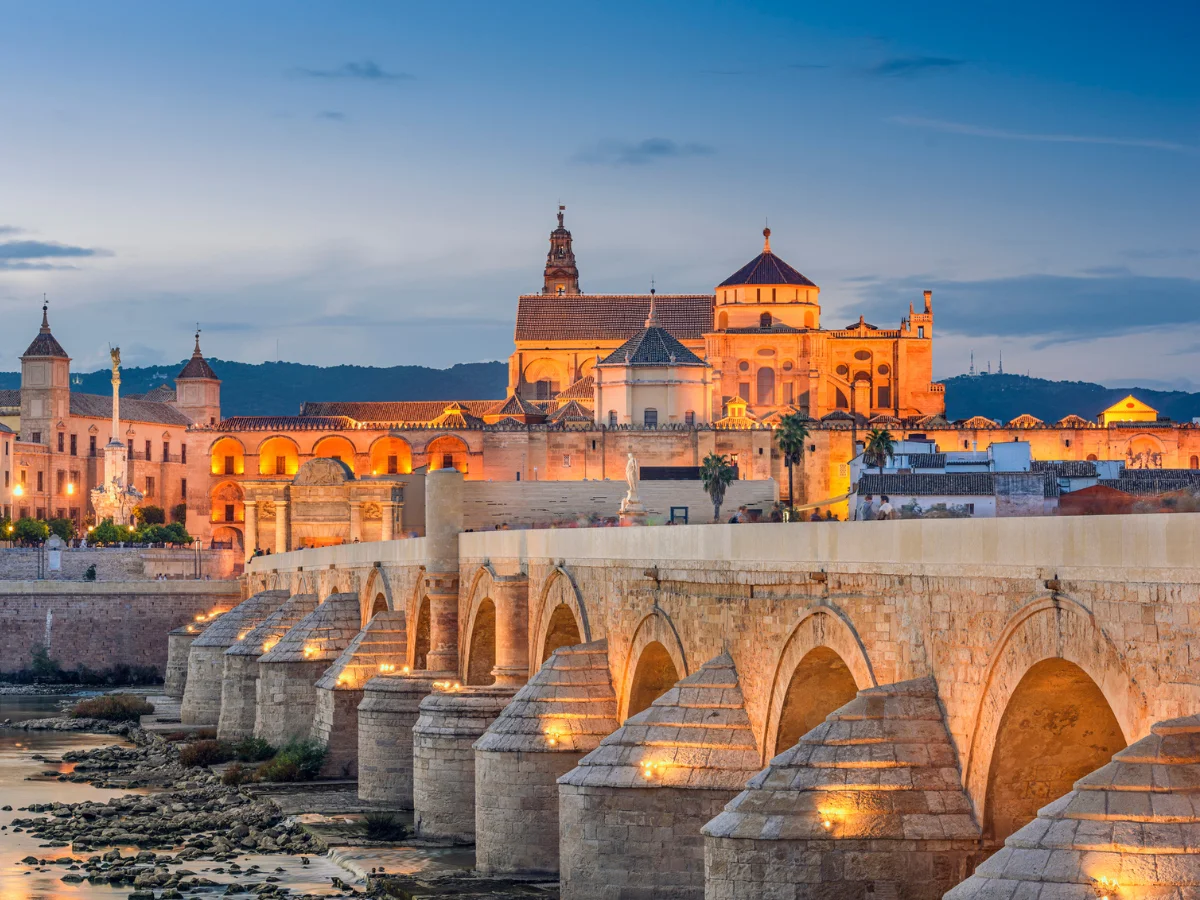 The Roman bridge in Cordoba is beautiful during the night